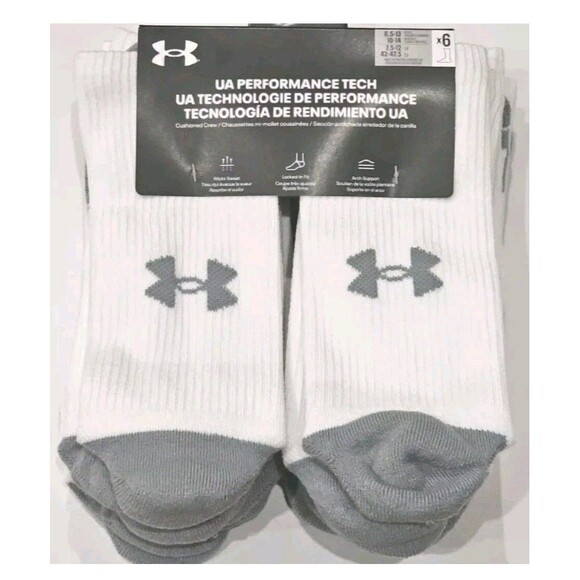 Under Armor  performance Tech white  crew Socks  6 Pairs Men's LG - Picture 1 of 5